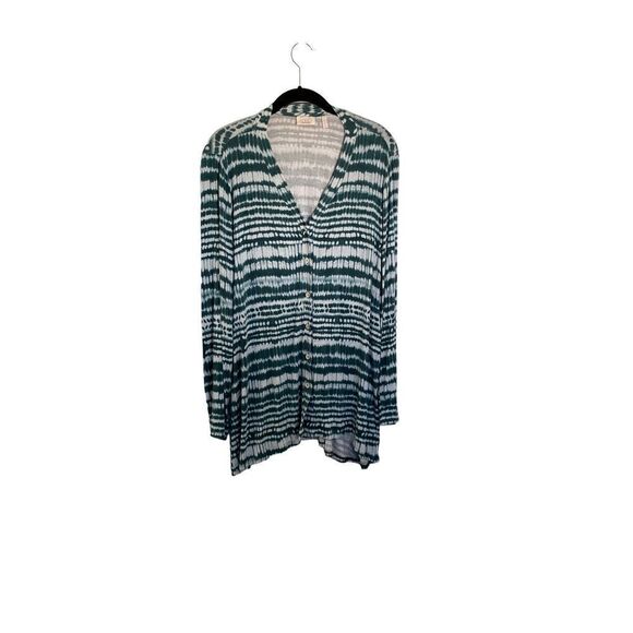 Logo layers by Lori Goldstein, women’s green and white cardigan size large  - Picture 1 of 4